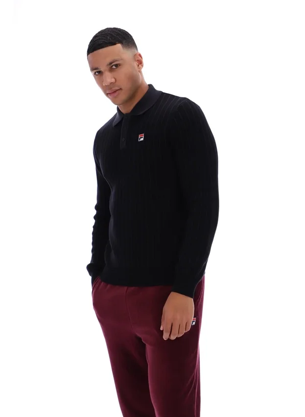 Schwarzes gestreiftes Strick-Polohemd „Kobe“