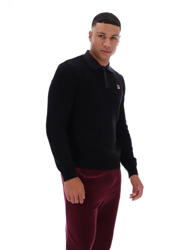 Schwarzes gestreiftes Strick-Polohemd „Kobe“