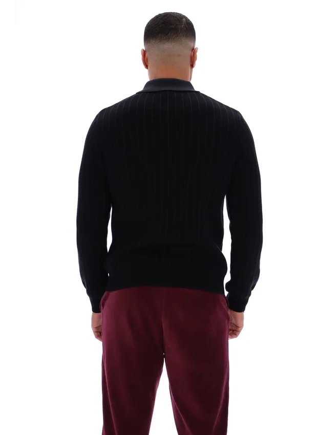 Schwarzes gestreiftes Strick-Polohemd „Kobe“