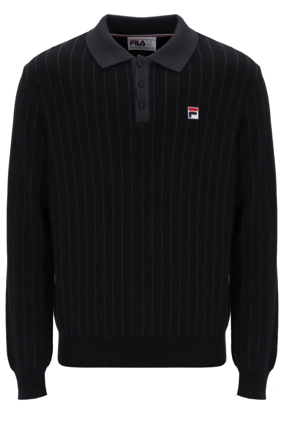 Schwarzes gestreiftes Strick-Polohemd „Kobe“