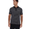 Schwarzes Jackson Jacquard-Strick-Polohemd mit Reißverschluss