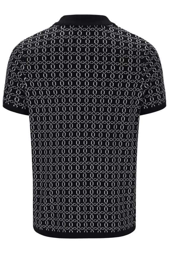 Schwarzes Jackson Jacquard-Strick-Polohemd mit Reißverschluss
