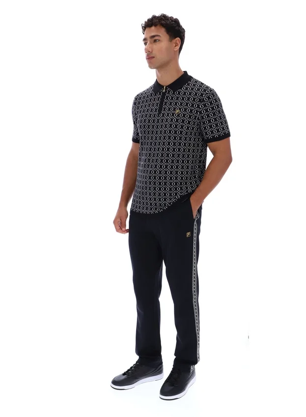 Schwarzes Jackson Jacquard-Strick-Polohemd mit Reißverschluss