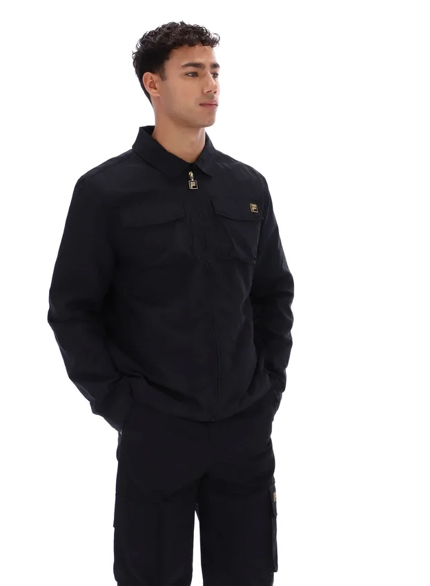 Schwarzes Kasa-Overshirt mit durchgehendem Reißverschluss