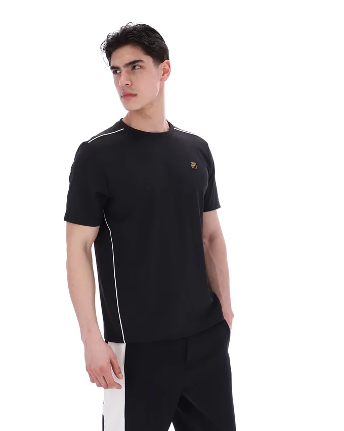 Schwarzes Lawrenze Fitness-inspiriertes T-Shirt