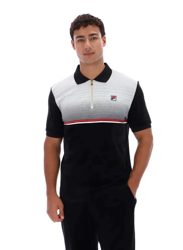 Schwarzes Paco-Velours-Polohemd mit Reißverschluss