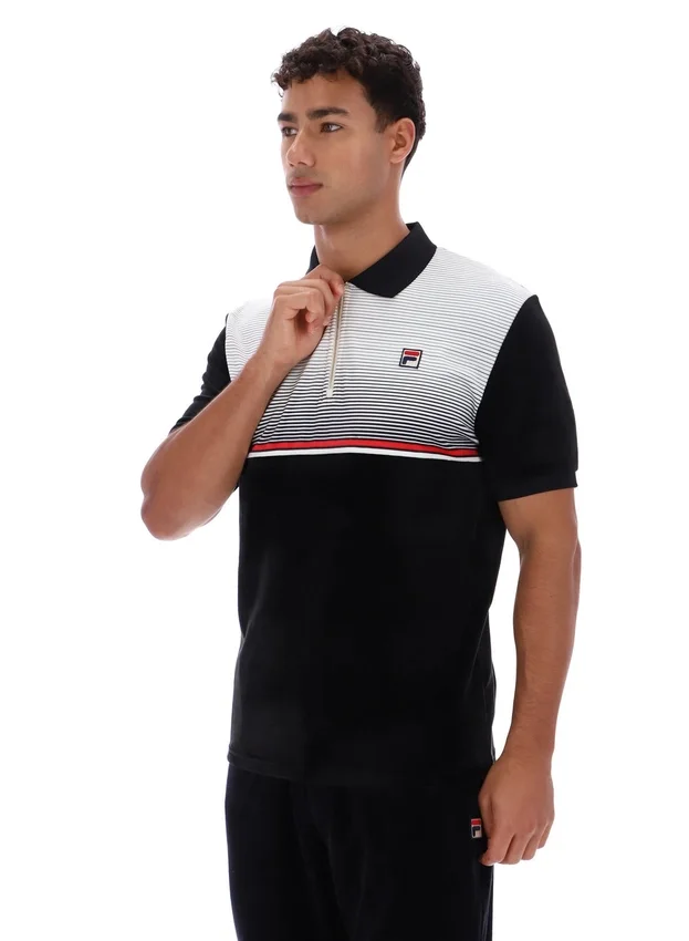 Schwarzes Paco-Velours-Polohemd mit Reißverschluss