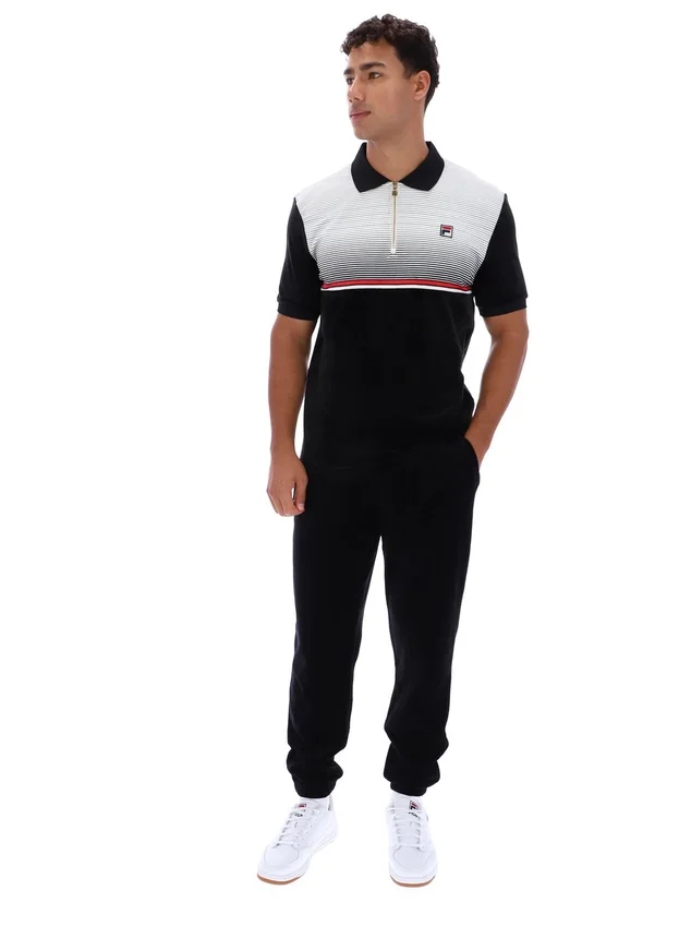 Schwarzes Paco-Velours-Polohemd mit Reißverschluss