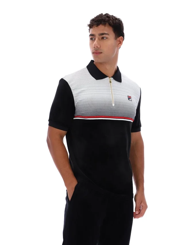 Schwarzes Paco-Velours-Polohemd mit Reißverschluss