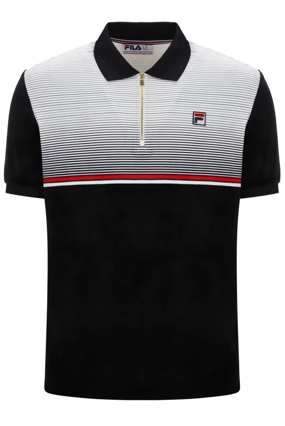 Schwarzes Paco-Velours-Polohemd mit Reißverschluss