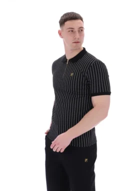 Schwarzes Patton-Polohemd mit Jacquard-Streifen