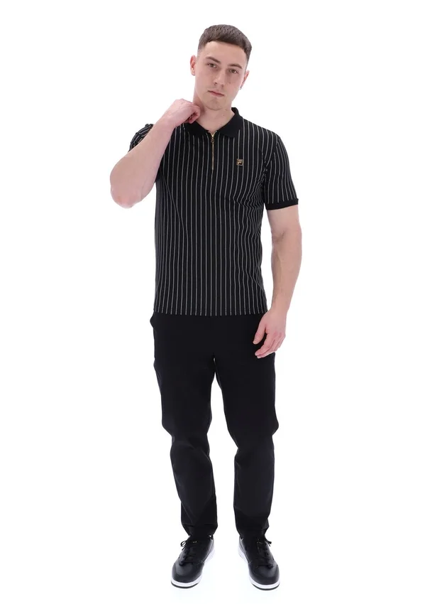 Schwarzes Patton-Polohemd mit Jacquard-Streifen