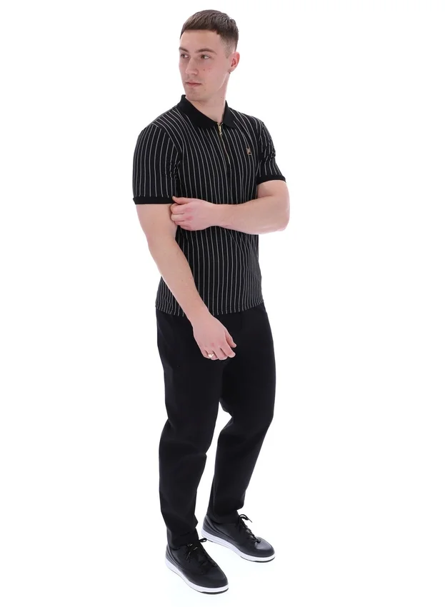 Schwarzes Patton-Polohemd mit Jacquard-Streifen