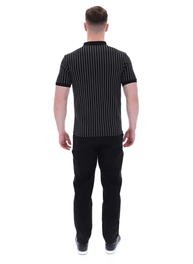 Schwarzes Patton-Polohemd mit Jacquard-Streifen