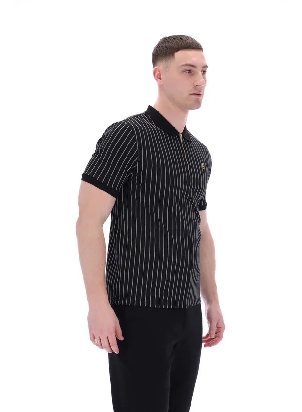Schwarzes Patton-Polohemd mit Jacquard-Streifen