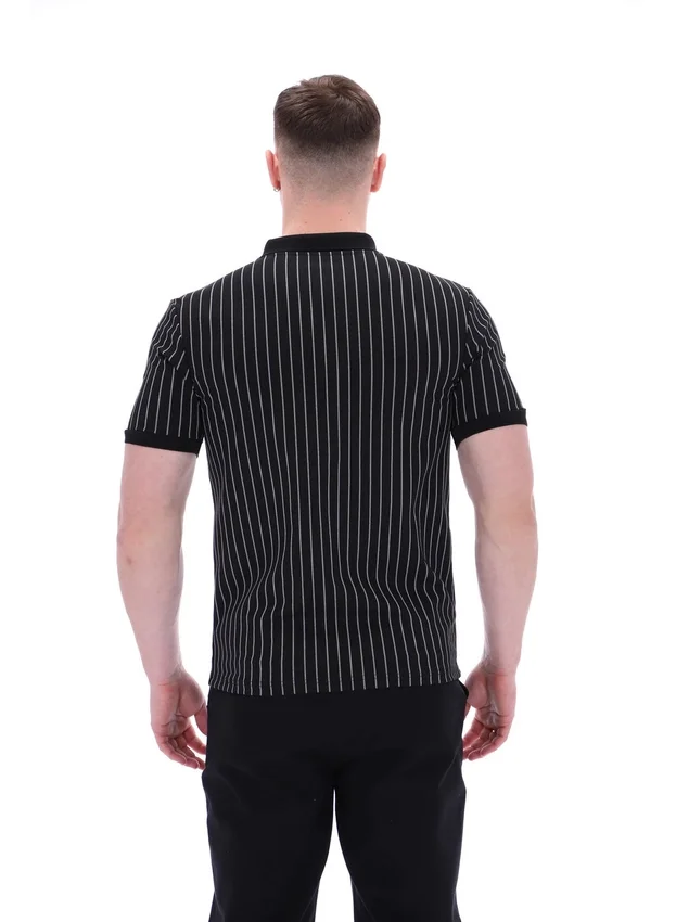 Schwarzes Patton-Polohemd mit Jacquard-Streifen