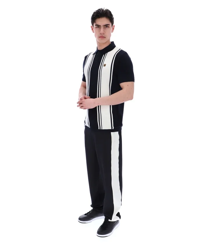 Schwarzes Strick-Polo im Buddy-Bowling-Stil
