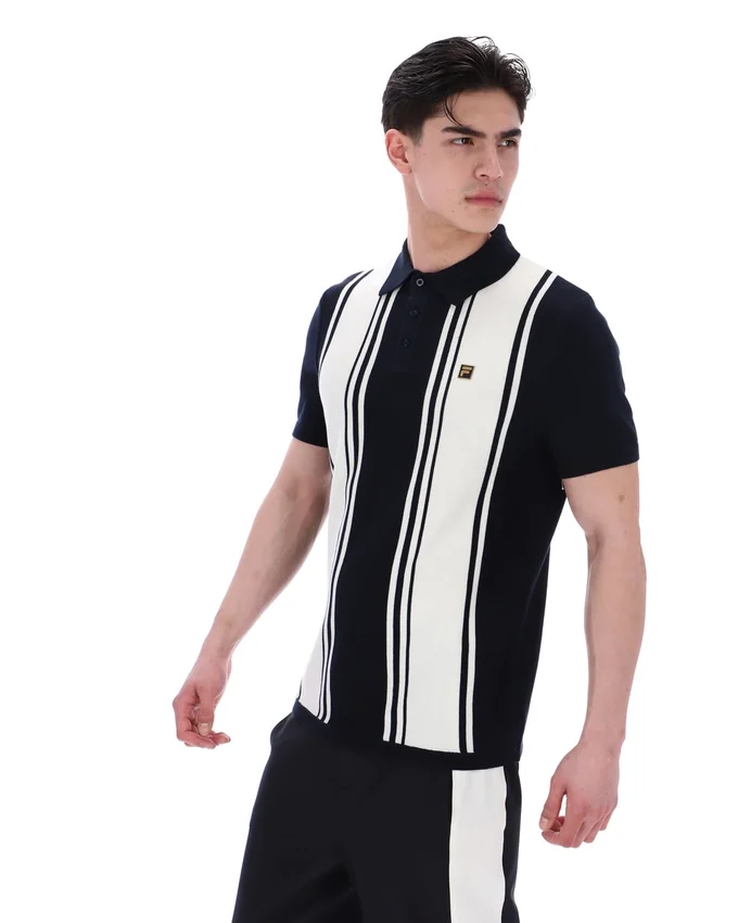 Schwarzes Strick-Polo im Buddy-Bowling-Stil