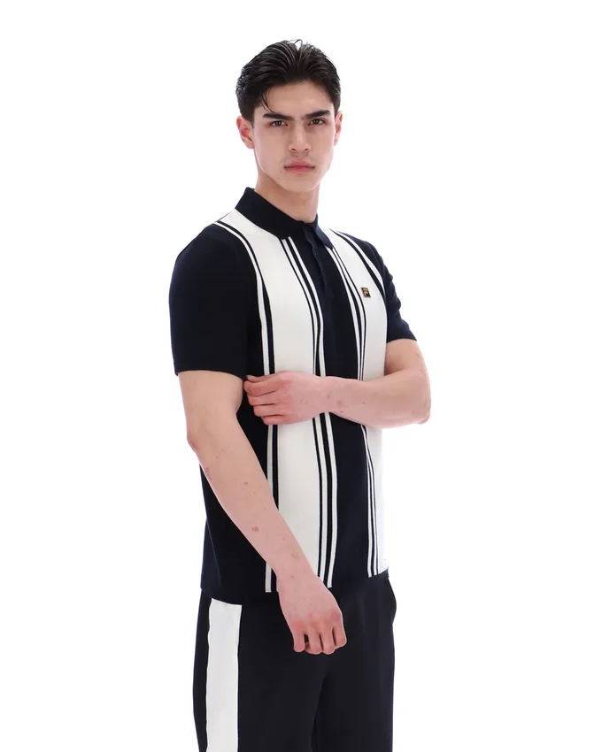 Schwarzes Strick-Polo im Buddy-Bowling-Stil