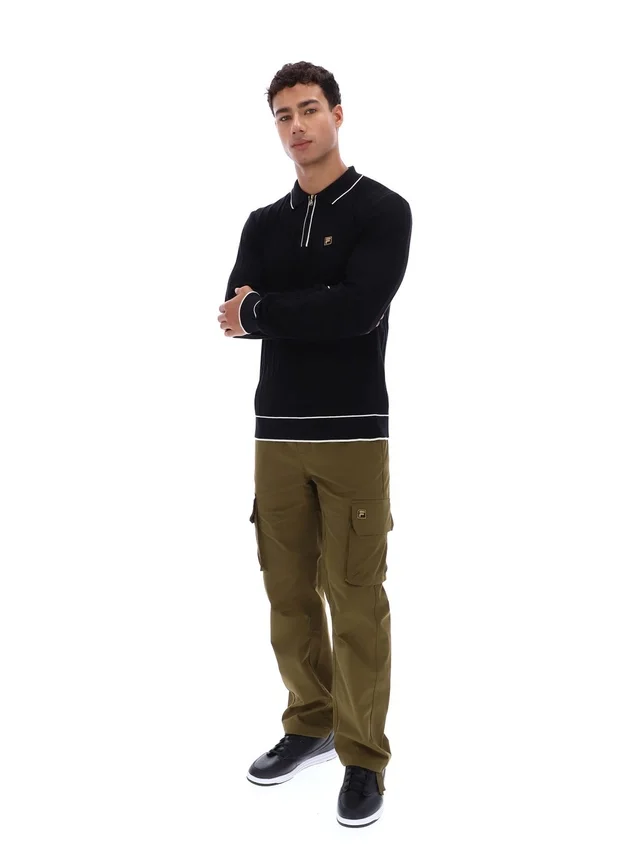Schwarzes Sully Langarm-Polohemd