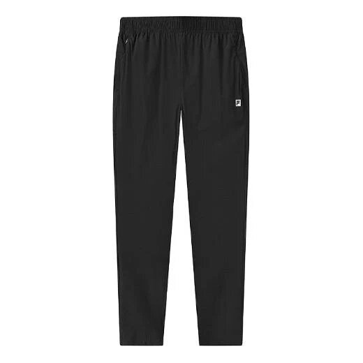 Sportliche lange Hose mit Logo-Muster, locker sitzend, schwarz