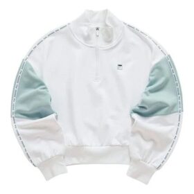 Sportlicher Pullover mit kontrastierenden Farben, Stehkragen und halbem Reißverschluss, weiß