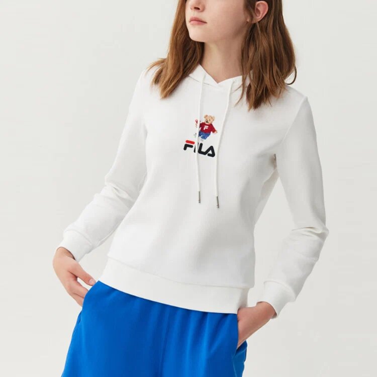 Sportlicher Pullover mit langen Ärmeln und Kapuze, weiß