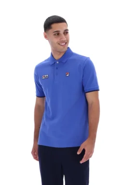 Strahlend blaues Pablo-Polohemd mit drei Knöpfen und geripptem Kragen
