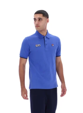 Strahlend blaues Pablo-Polohemd mit drei Knöpfen und geripptem Kragen