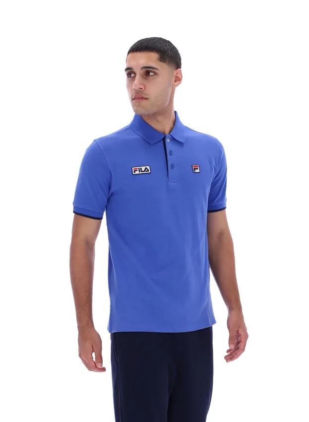 Strahlend blaues Pablo-Polohemd mit drei Knöpfen und geripptem Kragen