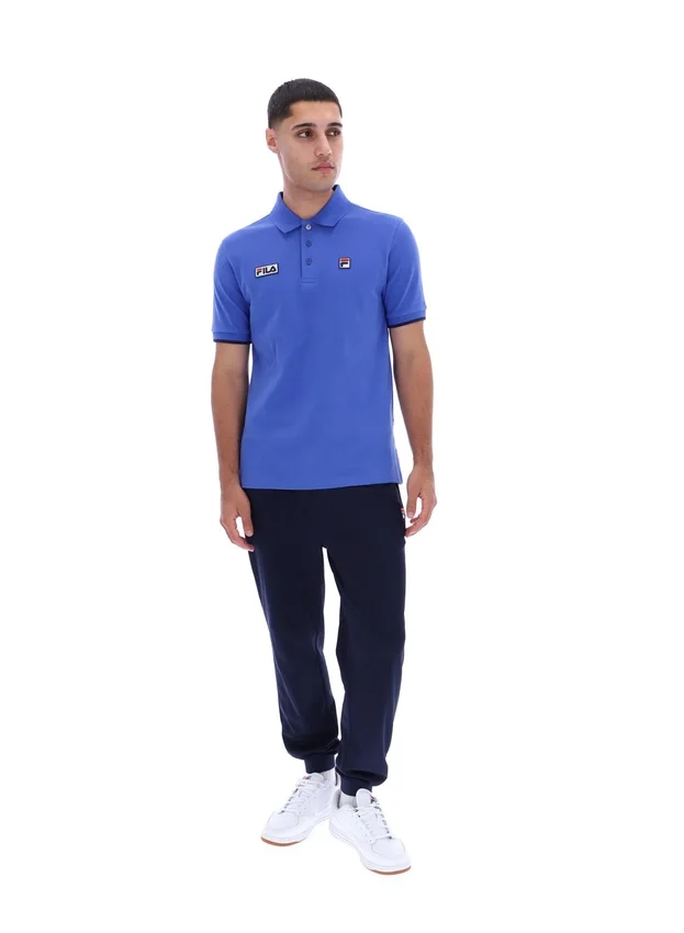 Strahlend blaues Pablo-Polohemd mit drei Knöpfen und geripptem Kragen