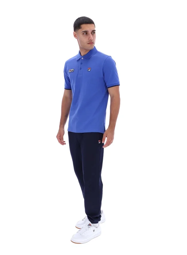 Strahlend blaues Pablo-Polohemd mit drei Knöpfen und geripptem Kragen