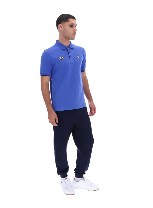Strahlend blaues Pablo-Polohemd mit drei Knöpfen und geripptem Kragen