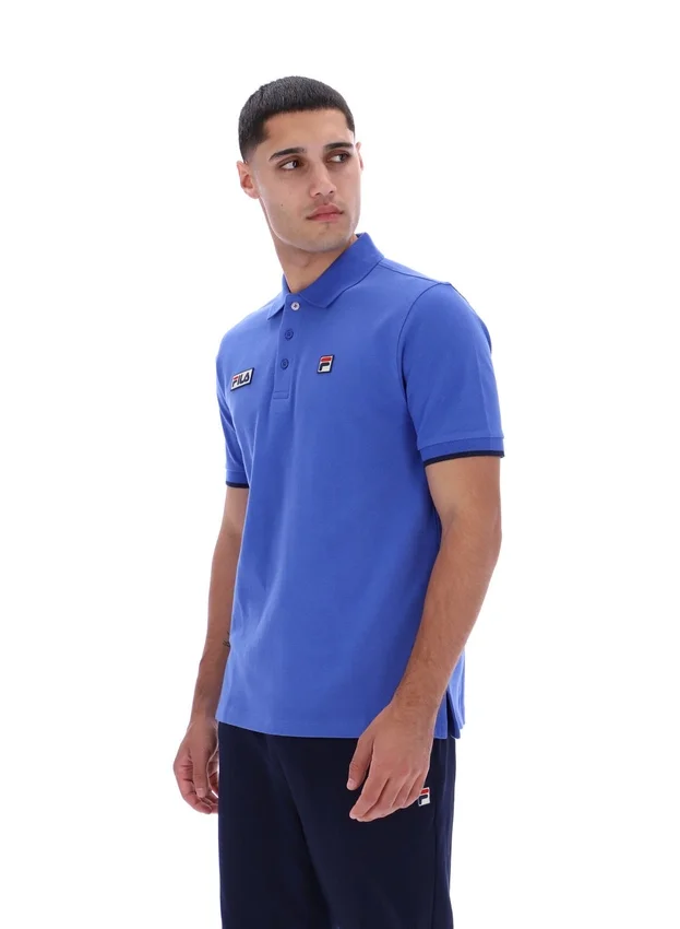 Strahlend blaues Pablo-Polohemd mit drei Knöpfen und geripptem Kragen