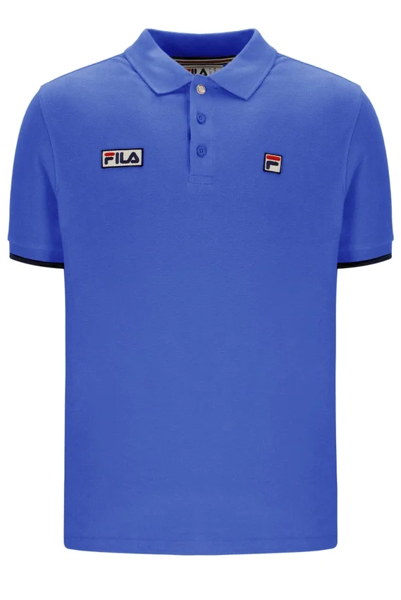 Strahlend blaues Pablo-Polohemd mit drei Knöpfen und geripptem Kragen