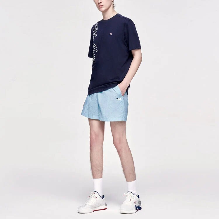 Strick-Shorts mit Alphabet-Aufdruck, kurzärmelig, blau