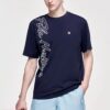 Strick-Shorts mit Alphabet-Aufdruck, kurzärmelig, blau