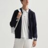 Strickjacke mit Kapuze und gesticktem Logo, blau
