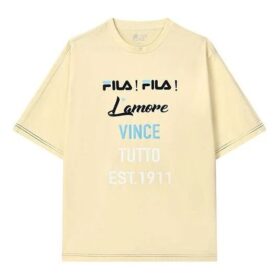 T-Shirt für Herren mit Buchstaben-Logo-Aufdruck, sportlicher, lockerer Passform, Rundhalsausschnitt und kurzen Shorts – Gelb
