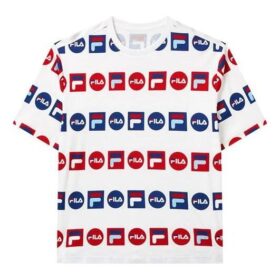 T-Shirt mit durchgehendem Logo-Aufdruck, sportlicher, lockerer Schnitt, Rundhalsausschnitt, kurze Ärmel, weiß