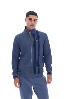 Vintage-Indigo-Dante-Trainingsjacke mit aufgedrucktem Streifenmuster