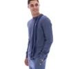 Vintage-Indigo-Denim-Langarm-Streifen-Oberteil