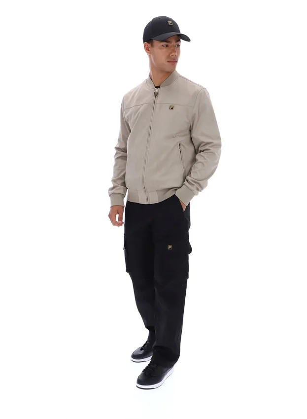 Vintage-Khaki-Dean-Jacke aus Kunstwildleder mit durchgehendem Reißverschluss