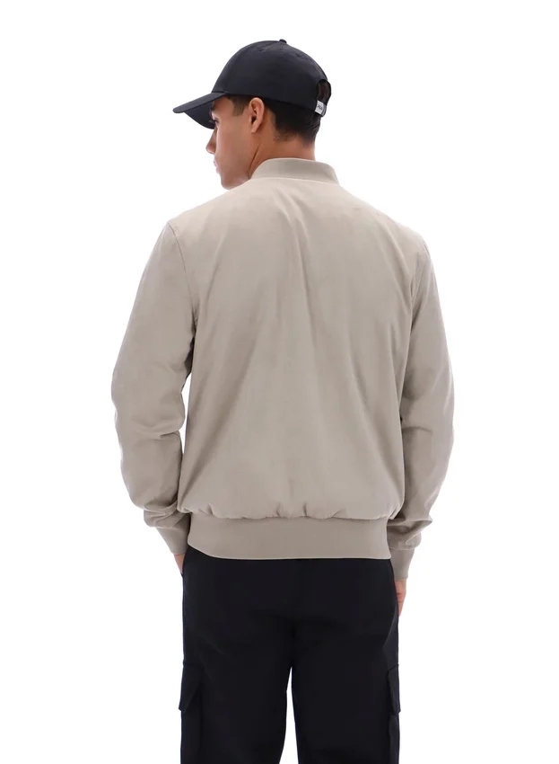 Vintage-Khaki-Dean-Jacke aus Kunstwildleder mit durchgehendem Reißverschluss