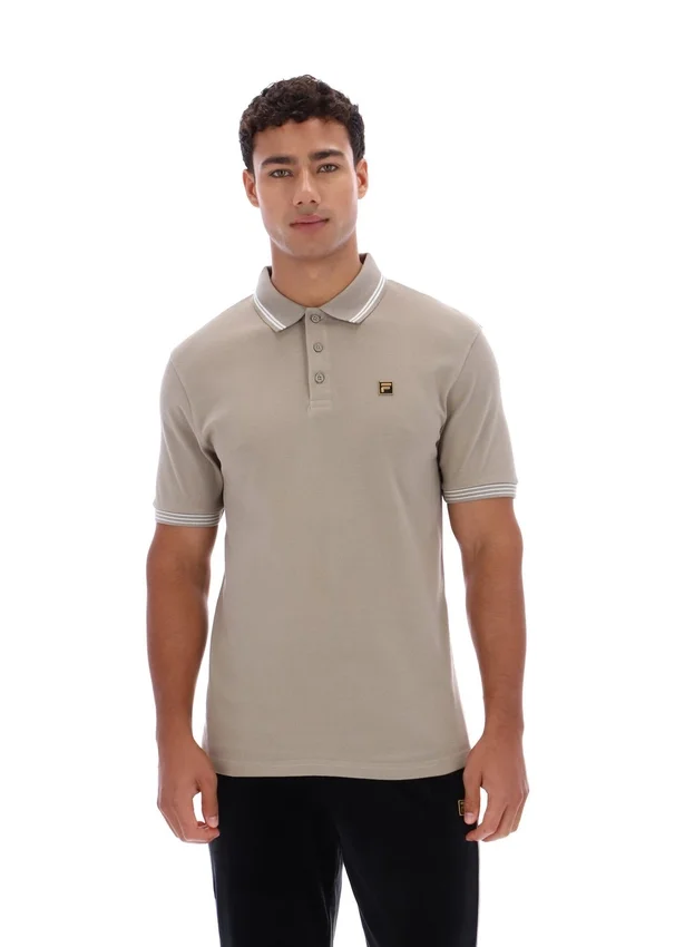 Vintage-Polohemd „Soren 2“ in Khaki mit Kontraststreifen
