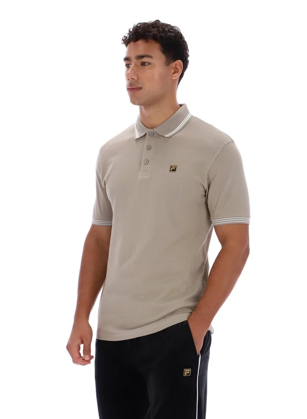 Vintage-Polohemd „Soren 2“ in Khaki mit Kontraststreifen