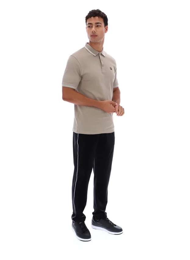 Vintage-Polohemd „Soren 2“ in Khaki mit Kontraststreifen