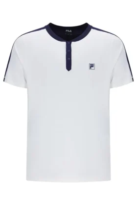 Weißes Herren-Tennis-T-Shirt mit Henry-Ausschnitt