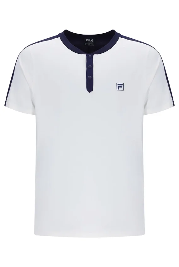 Weißes Herren-Tennis-T-Shirt mit Henry-Ausschnitt