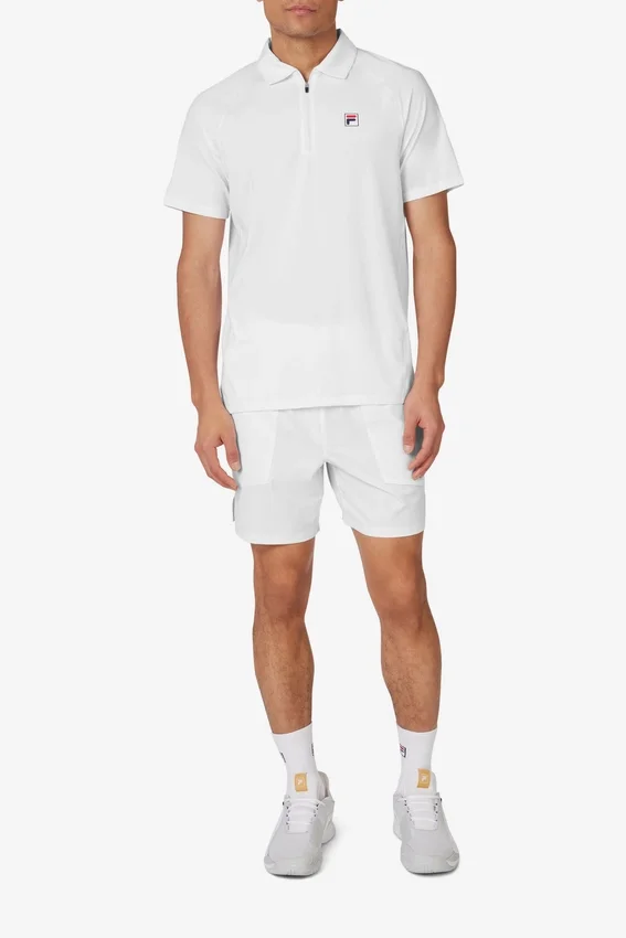Weißes Tennis-Polohemd mit kurzen Ärmeln